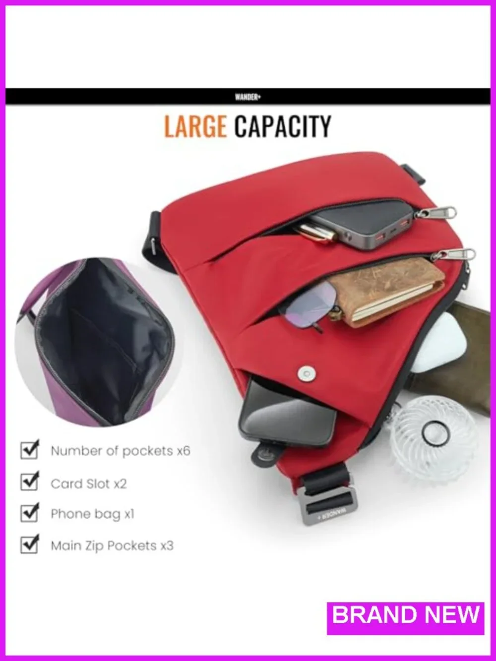 Anti-Theft Crossbody Sling Bag Multi-Pocket Travel Purse with Nylon Material